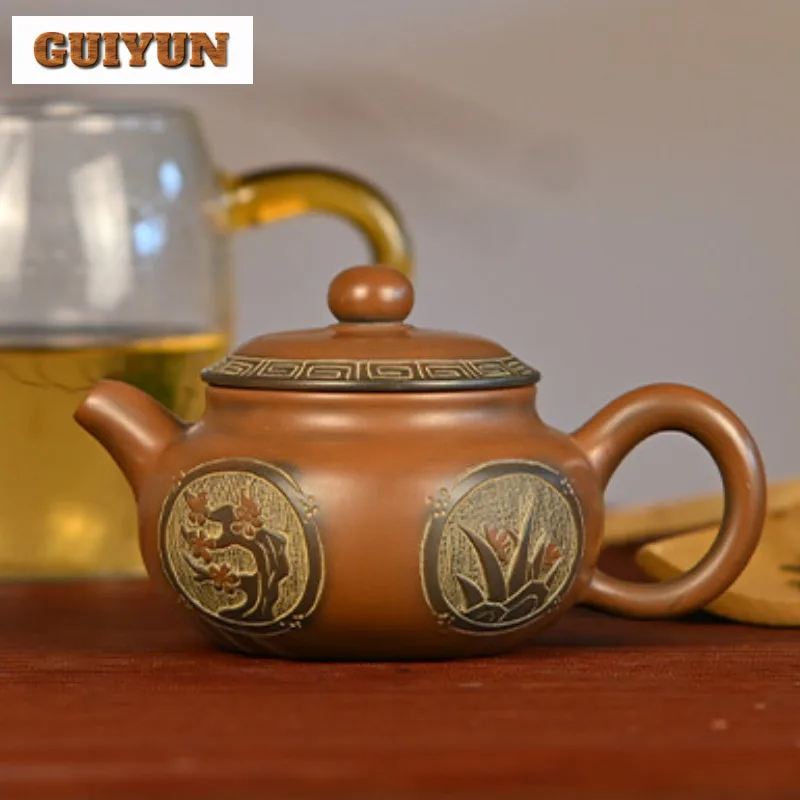 180ml Boutique Qinzhou Nixing Pottery Teapot Pure Handmade Relief Orchid Pot Household Tea Brewing Kettle Teaset Customized Gift