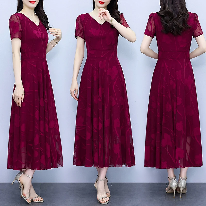 High Quality Summer Casual Long Sundress Women Elegant Bodycon Party Maxi Vestidos Vintage Short Sleeve Chic Prom Evening Dress