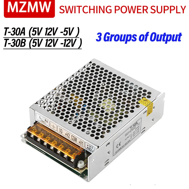 mzmw t30 triple output switching power supply 30w ac 110v 220v dc t 30a 5v 12v 5v t 30b 5v 12v 12v driver transformer smps 01