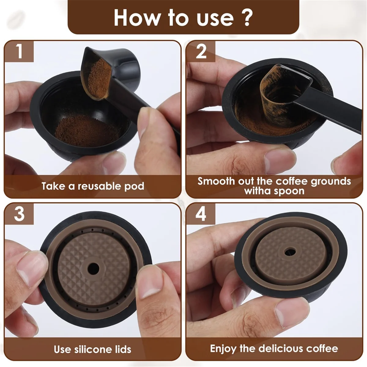 5ชิ้น reusable vertuo pods สำหรับเครื่องกาแฟแคปซูลพร้อม2ซิลิโคนฝา1ช้อนและแปรง (230มล.)