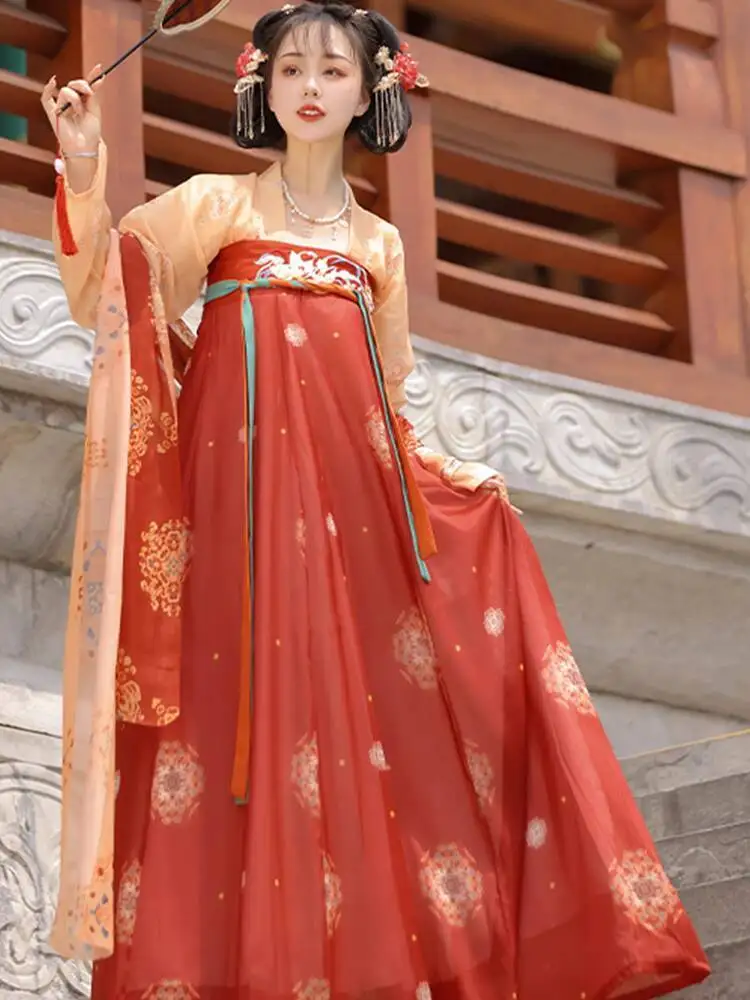 จีนโบราณ Hanfu ผู้หญิง one-piece เย็บปักถักร้อยฟื้นฟูหวานและน่ารัก Hanfu คอสเพลย์ปาร์ตี้เครื่องแต่งกาย