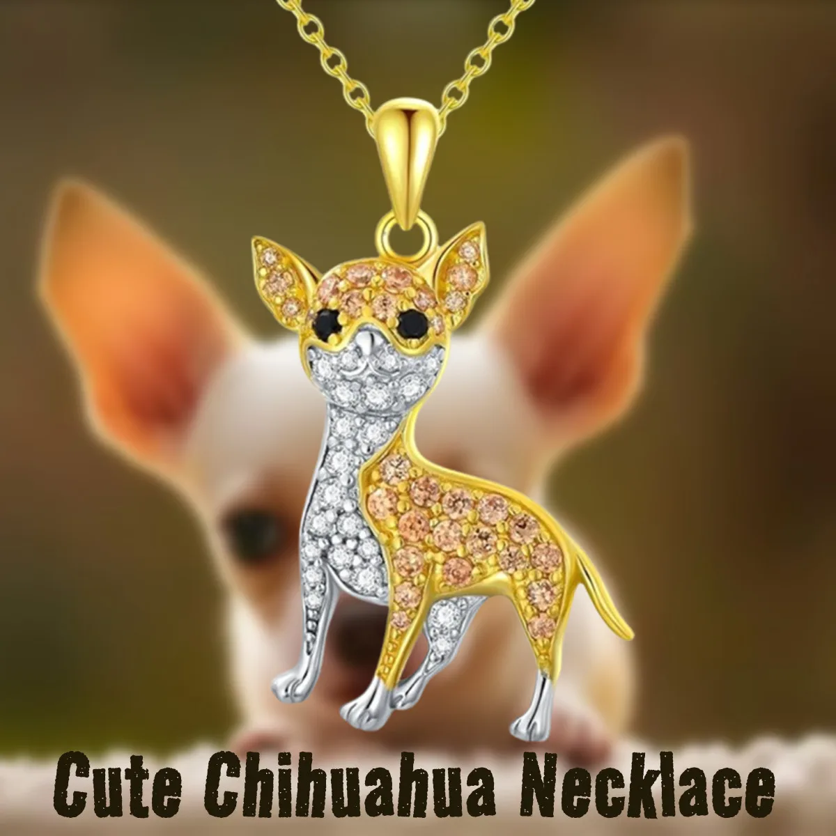 Two Tone Zinc Alloy Standing Chihuahua Dog Pendant Necklace Pet Jewelry Anti-Tarnish Lightweight Unisex Gift For Chihuahua Breed Owners Daily Party Holiday Big Ear Puppy Decor Chain For Men Women Dog Lover Accessory