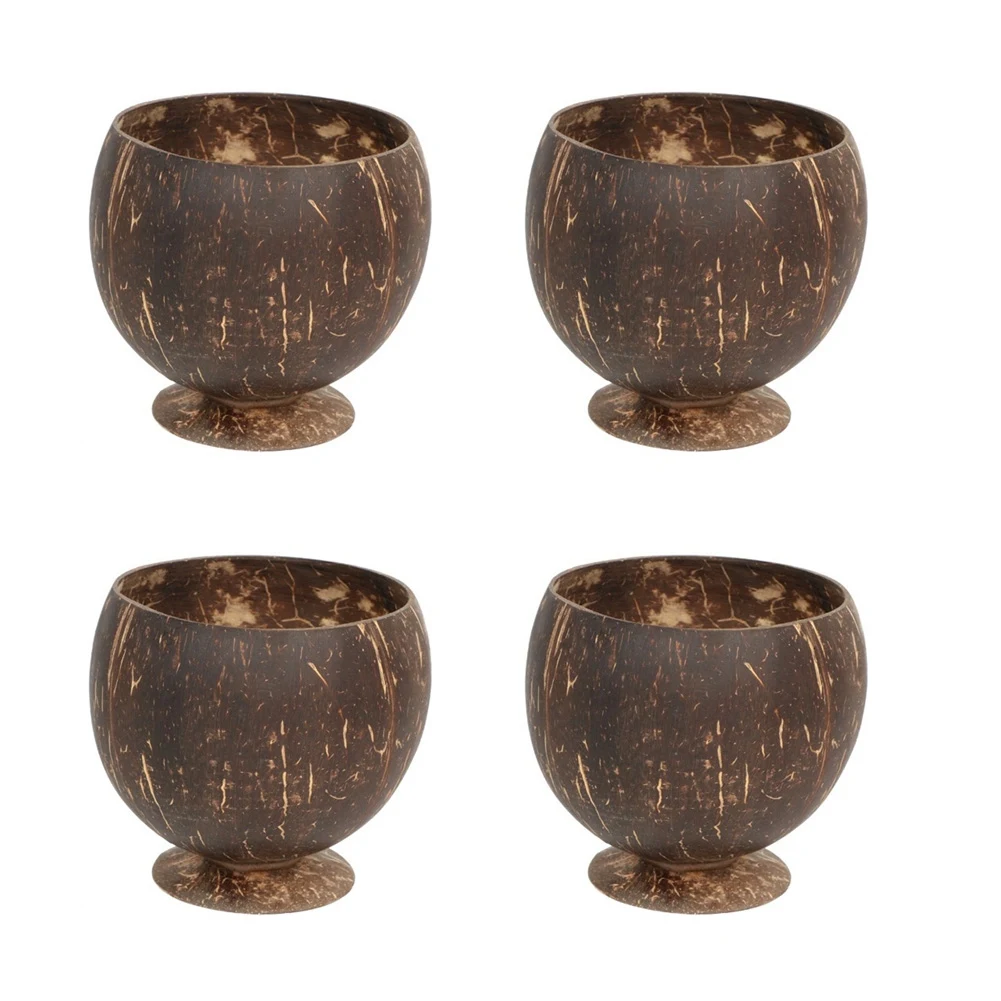 New Natural Coconut Cup Creative Coconut Shell Fruit Beer Coffee Cold Drink Cup Coconut Bowl-4Pcs