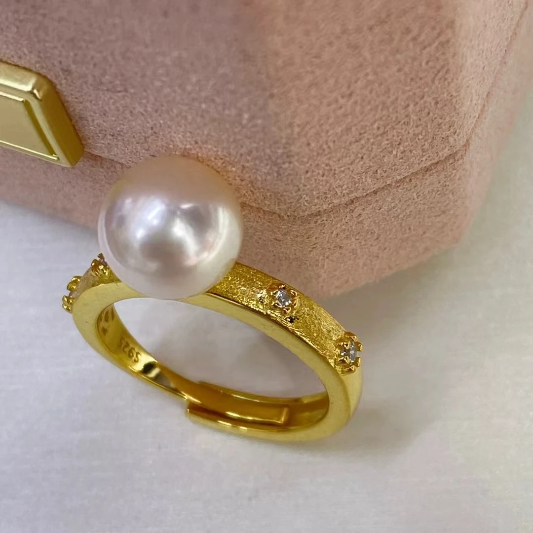 

S925 Sterling Silver Adjustable Ring Mount Settings Findings Mountings Accessory Parts Fittings for 8-9mm Pearls 5pcs/lot