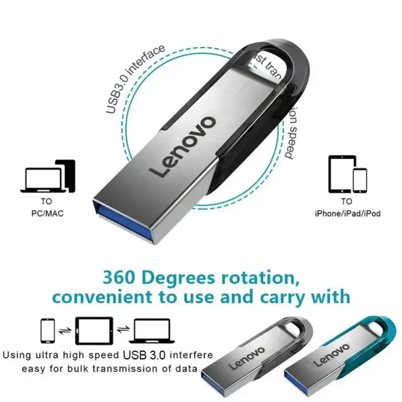 Флеш-накопитель Lenovo 2 ТБ USB 3,0, Металлический Высокоскоростной флеш-накопитель, 1 ТБ, 128 ГБ, Usb-карта памяти, флеш-накопитель 512 ГБ для