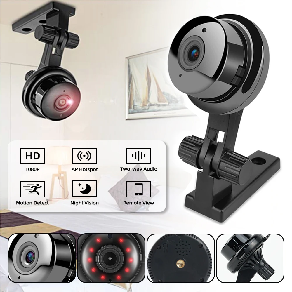 Mini Camera Smart WiFi Security Motion Detection Home Camera 1080P HD Video Night Wireless Remote Monitor with speaker+support