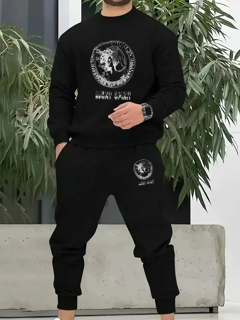 

Осенние мужские комплекты 2021, толстовка с длинными рукавами, спортивные костюмы Y2k, спортивный костюм, пуловер из полиэстера + длинные брюки, комплект из двух предметов