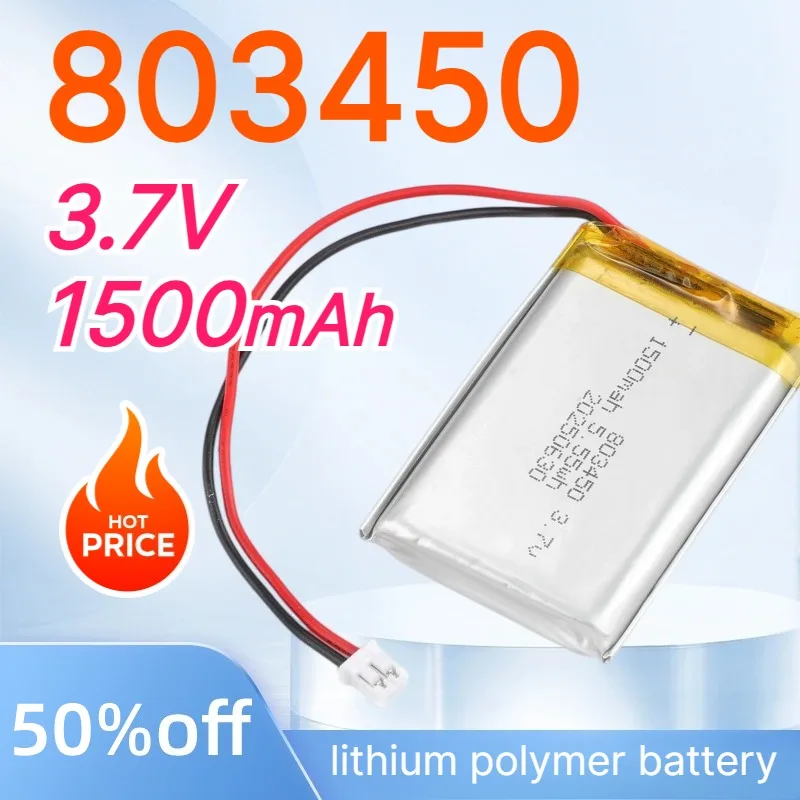 803450 Lithium Polymer Battery 3.7V 1500mAh Rechargeable Li-Po Battery for Dash Cam LED Light Massager Thermal Printer