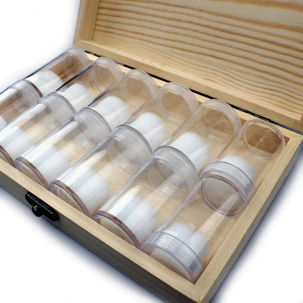 Memorial Coin Show Case Protective Tool Wholesale Wooden Box 12 Clear 27mm Tube Holders for Coin Storage and Display