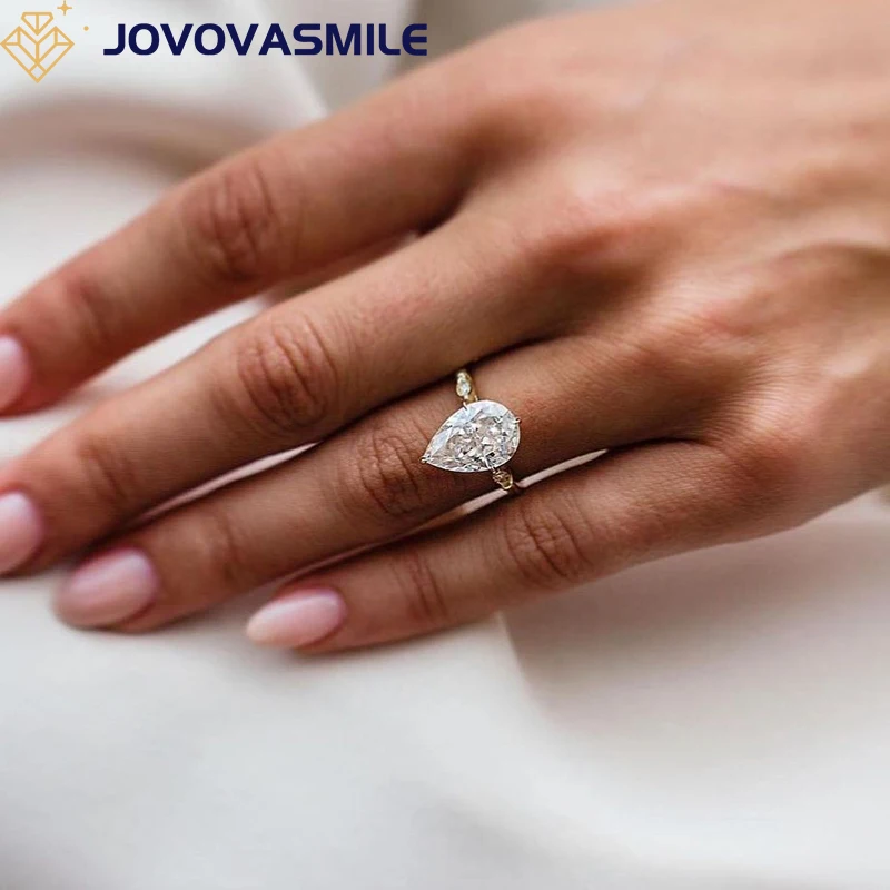 JOVOVASMILE 여성용 모이사나이트 결혼 반지, 14k 옐로우 골드, 5 캐럿, 13x8.75mm, 분쇄 아이스 하이브리드 배 컷, Au 750 액세서리