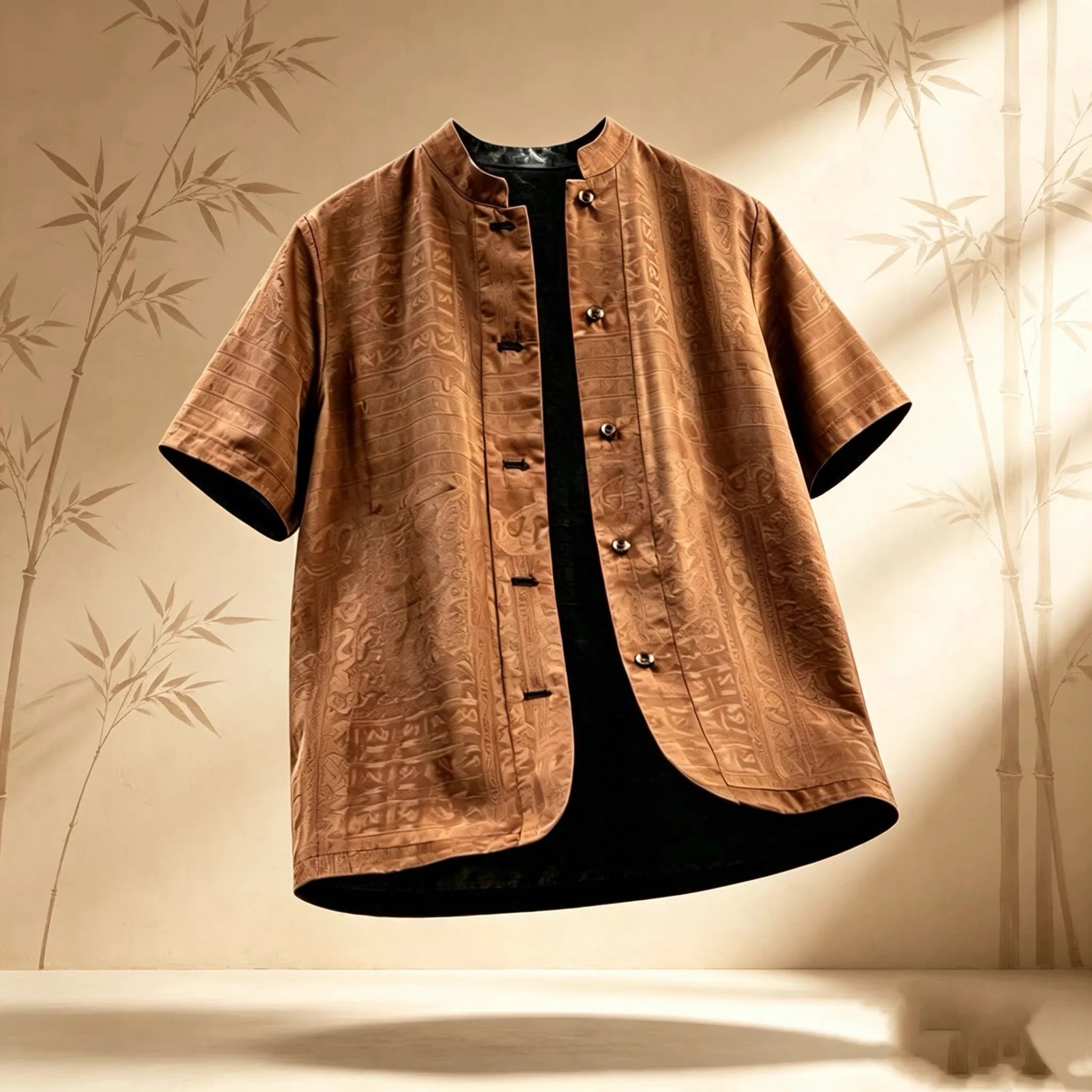 ZongShang Chinese Style Men's Short Sleeve Double Sided Printed Floral Pattern Xiangyun Silk Traditional Ethnic Casual Wear
