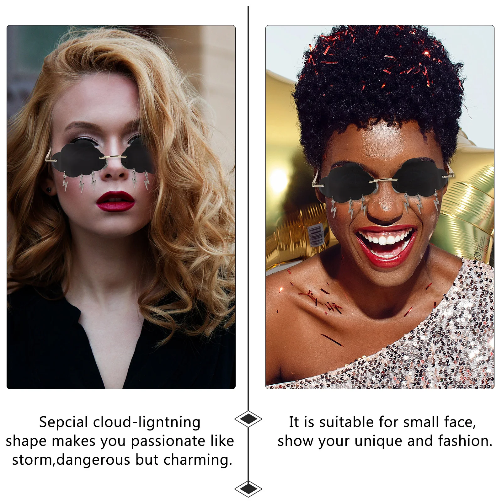 

1Pair Cloud Sunglasses Trendy Rimless Fashion Glasses for Small Face Stylish Unique Shades Party Cloud Glasses