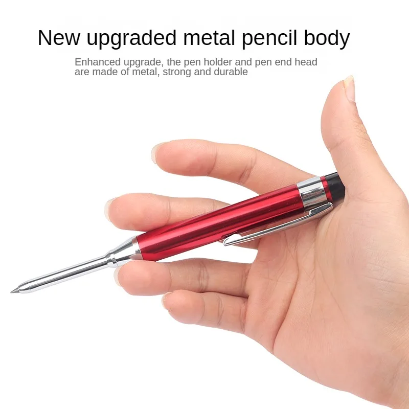 2.8mm Metal Solid Carpenter Pencil Automatic Mechanical Pencil 12 Lead Refills  Built-in Sharpener Carpentry Premium-Quality