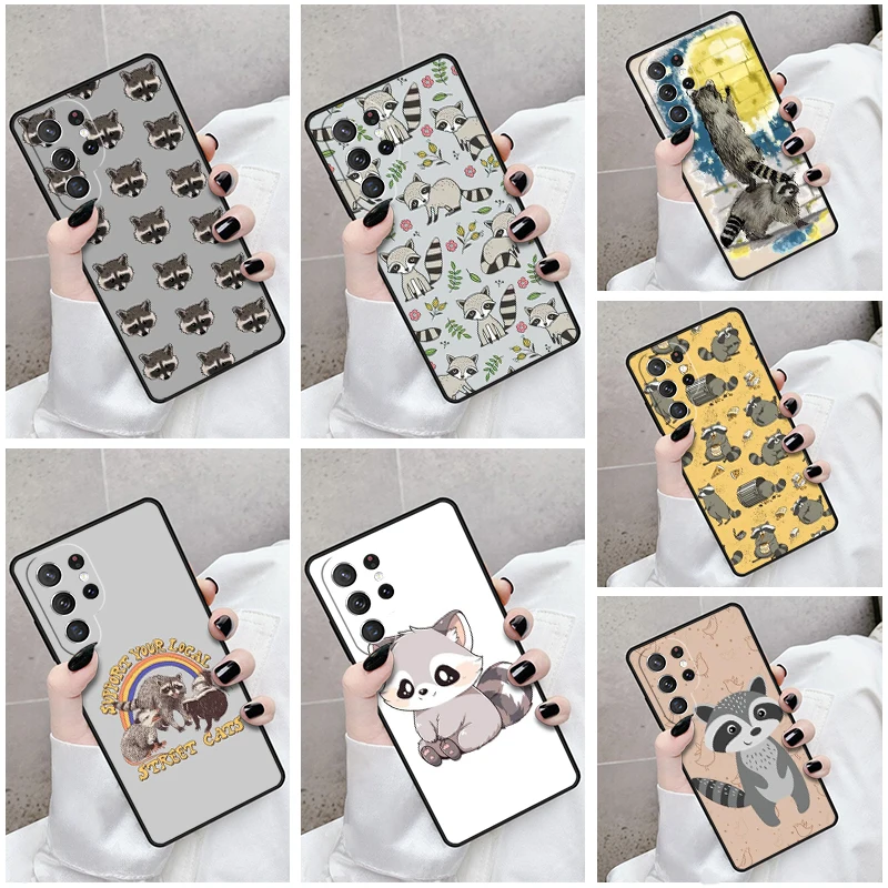 Phone Case For Samsung Galaxy S24 S23 S21fe S22 Ultra Plus Note 10 20 S8 S9 S10 Cover Cute Happy Kawaii Racoons