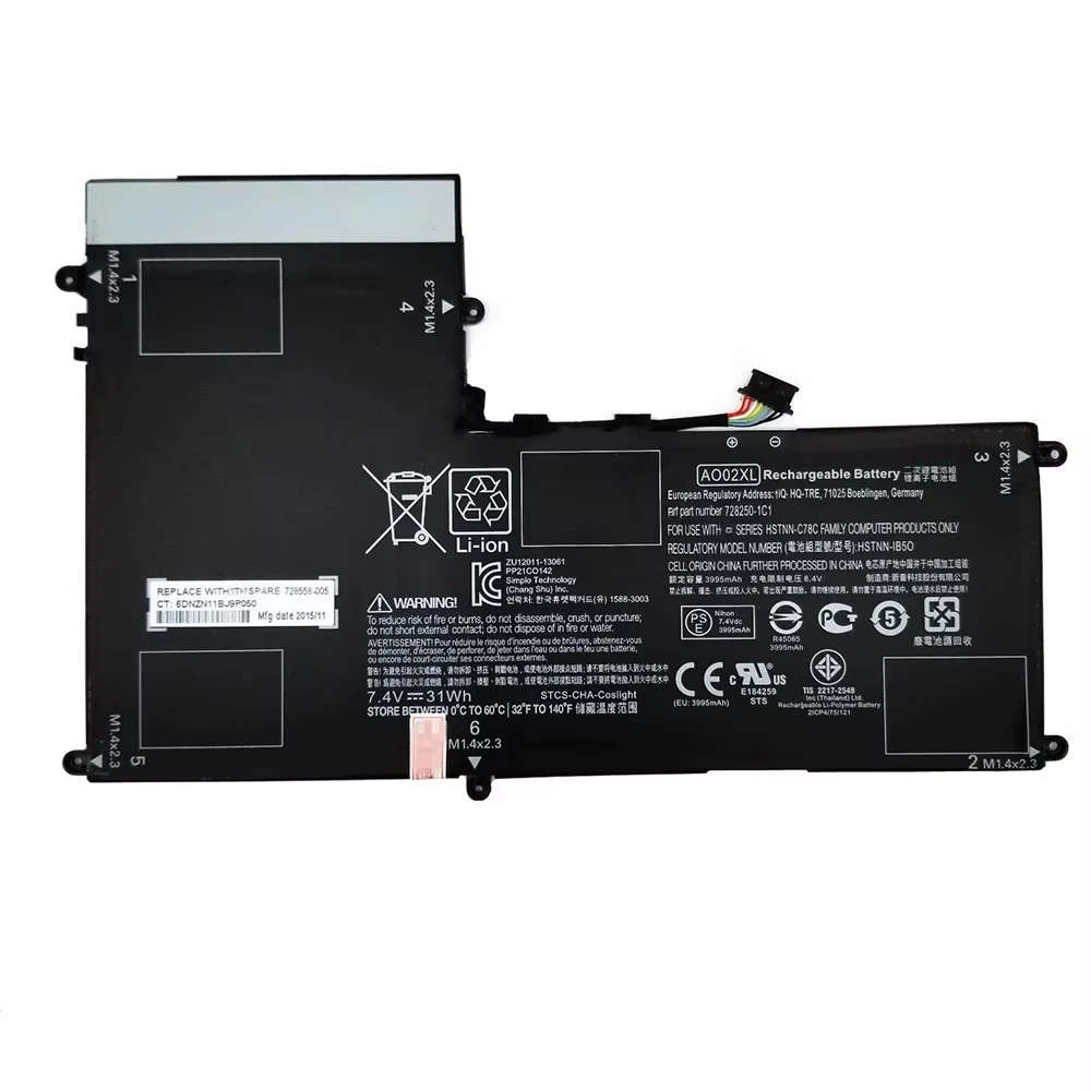 AO02XL Laptop Battery for HP ElitePad 1000 G2 HSTNN-LB5O 728250-1C1 728558-005 7.4V 31Wh