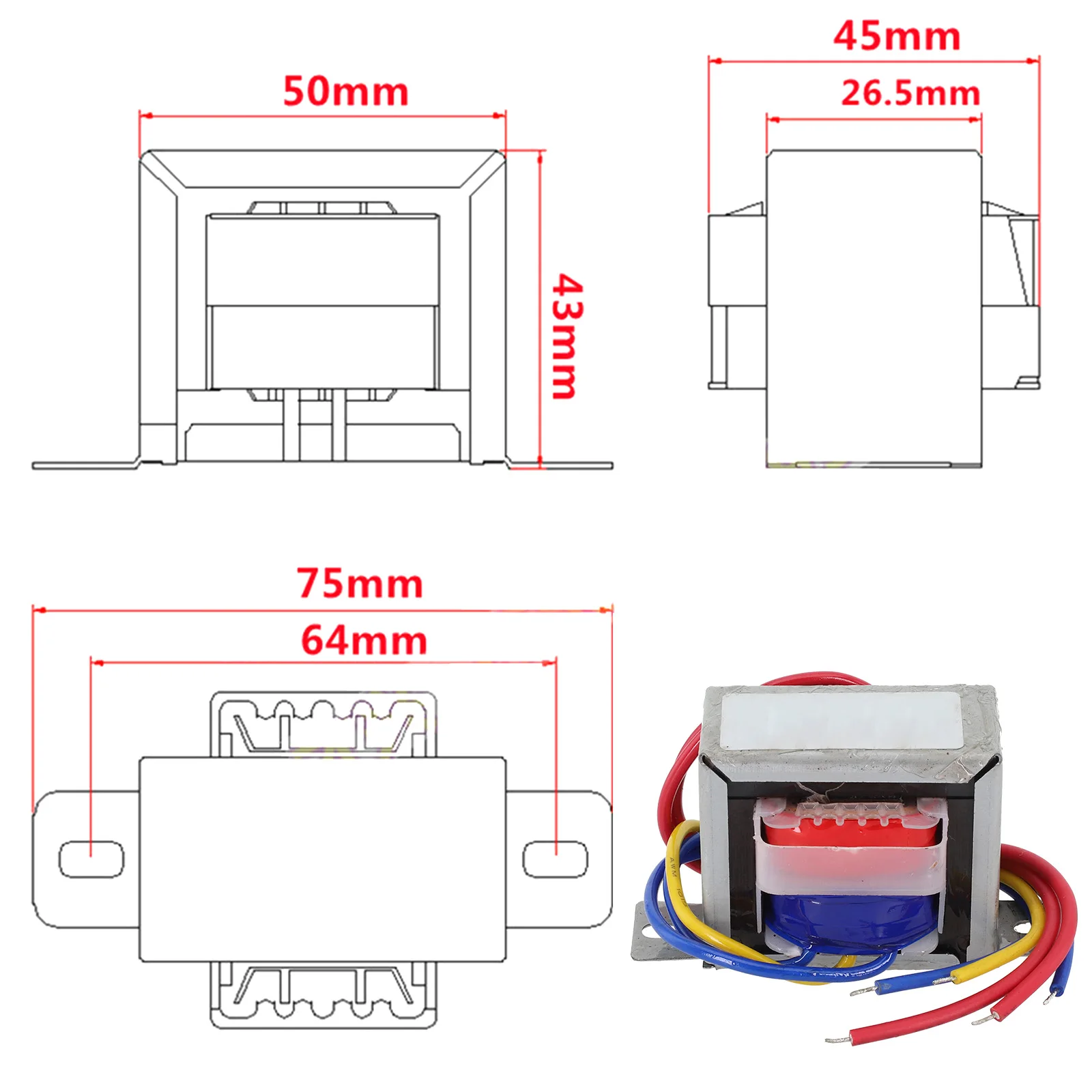 For Power Supply 50*45*43mm Power Transformer Voltage Converter Flame Retardant Material Copper Wire Construction