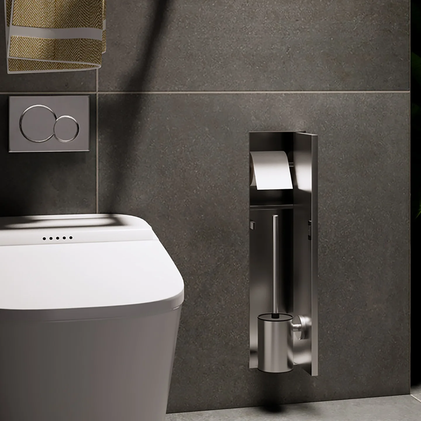 Stainless Steel Embedded Bathroom Wall Niche Storage Cabinet with Toilet Brush Holder Tissue Box