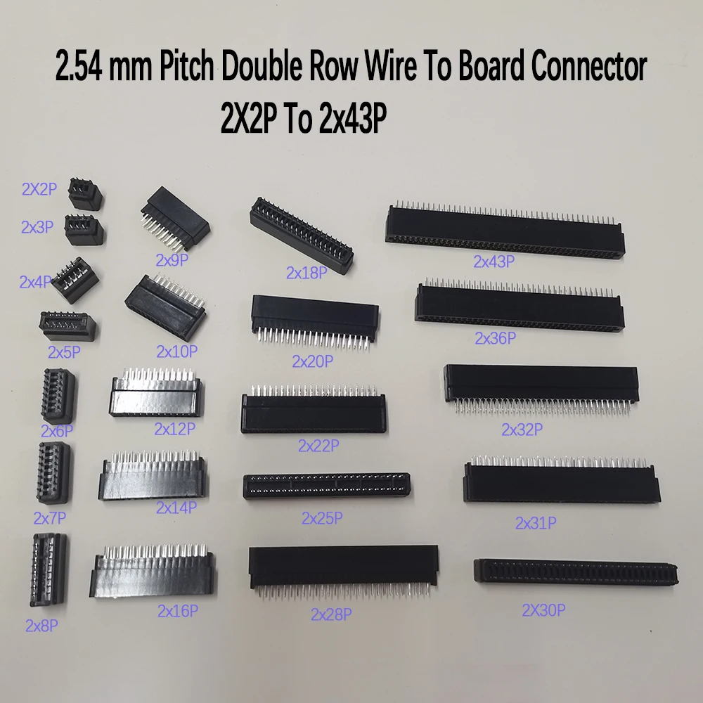 2.54mm Pitch Card Edge Connector Slot Bus Socket Straight Pin Double Row 2x2/3/4/5/6/7/8/9/10/12/14/16/18/20/22/28/31/32/36/43 P