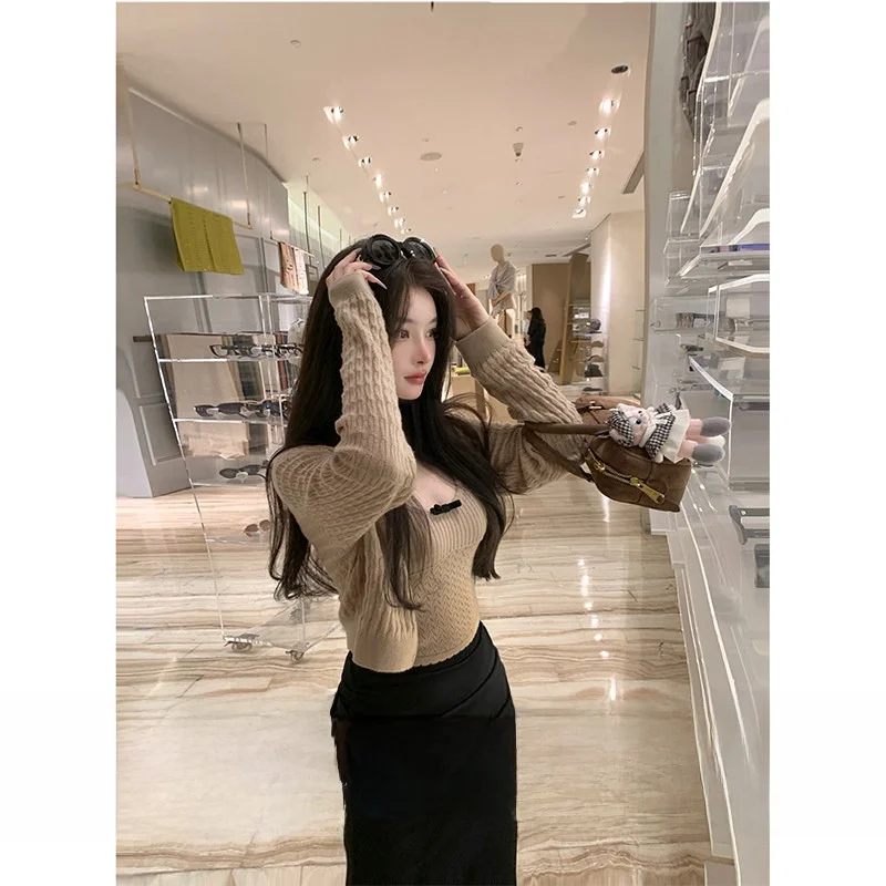 

Ретро-комплект: вязаный жилет и кардиган для девочек-подростков, а также женский модный осенний трикотаж премиум-класса с коротким и длинным рукавом