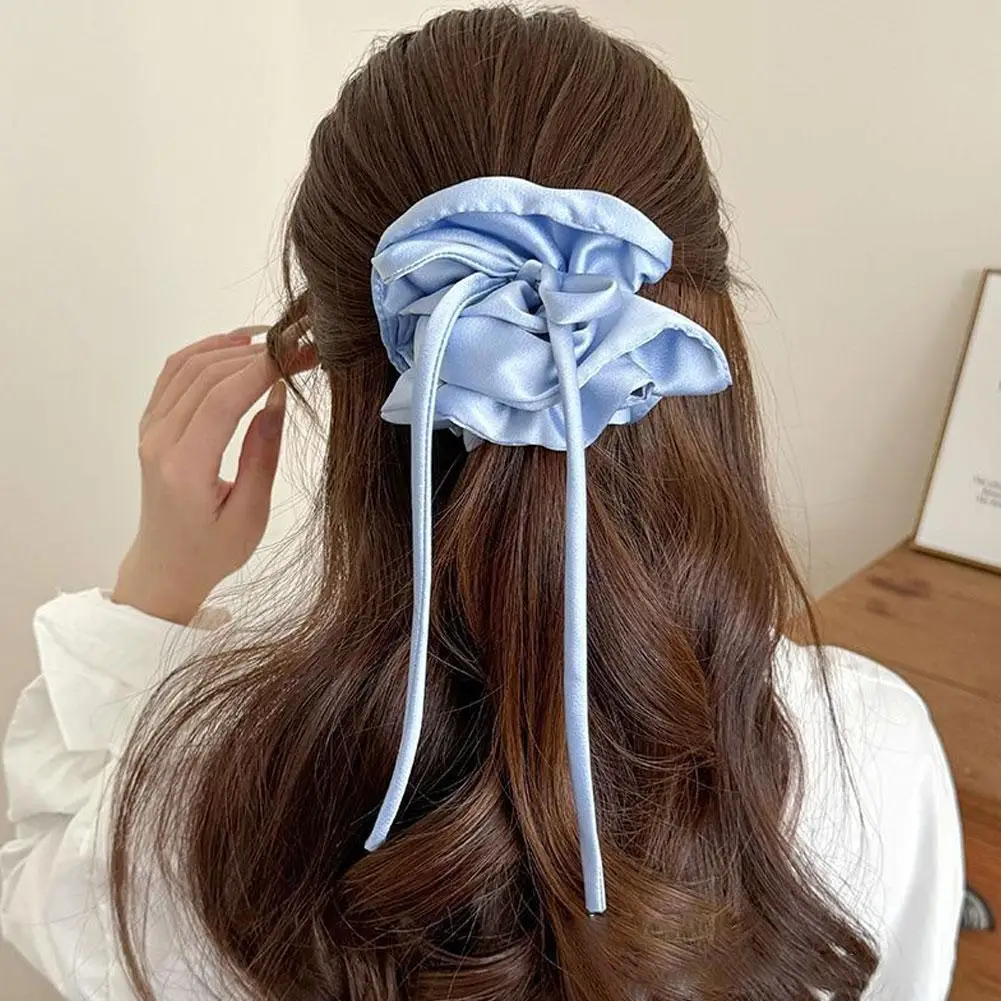 

Bow Ribbon Hairbands Long Elastic Sweet Scrunchies High Tied Flowers Bands Hair Feel Satin High-end Hair Accessory Quality X1f9