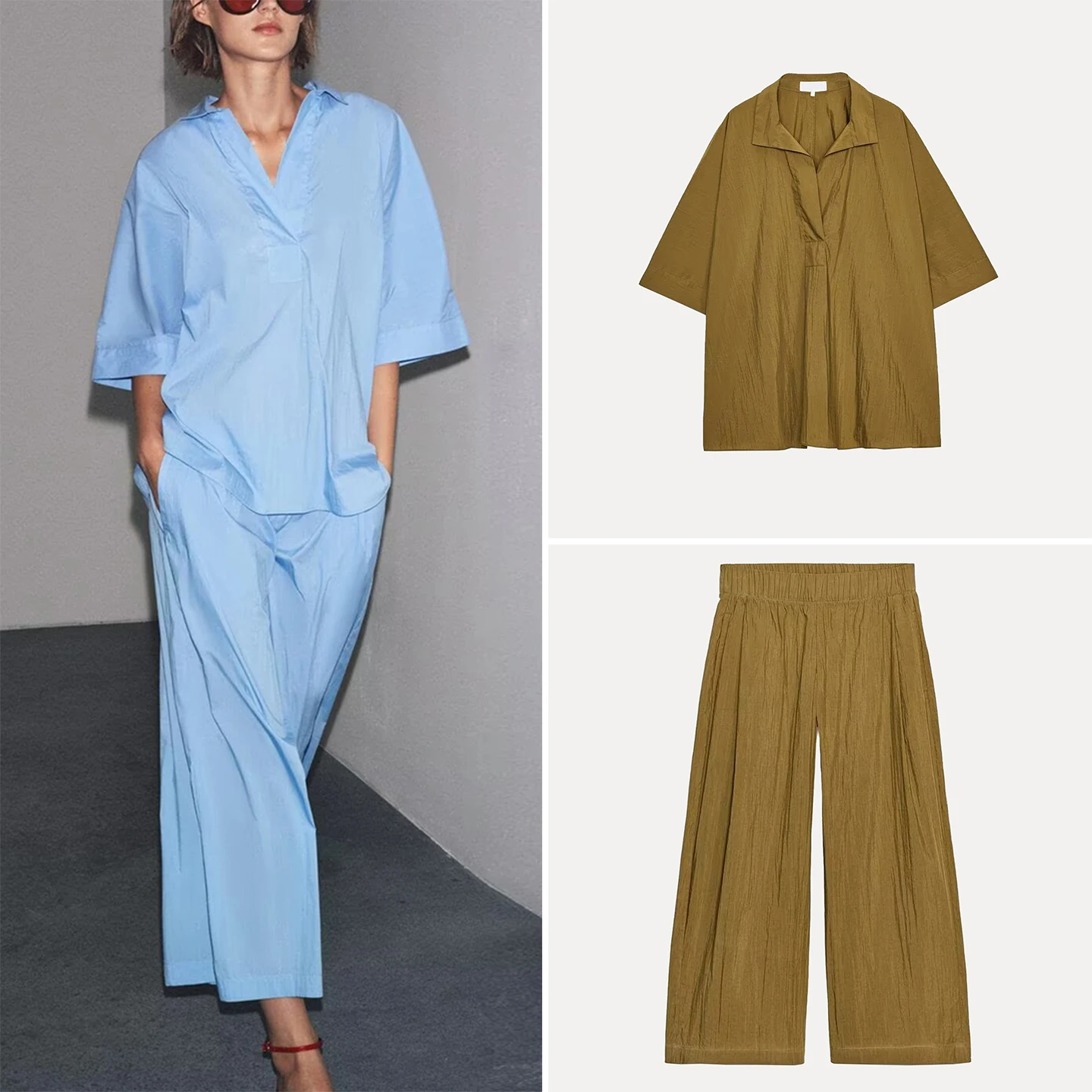 

Женский комплект с воротником ort Sve irt и брюки с высокой талией, брендовая коллекция Z, осень 2021, китайский производитель