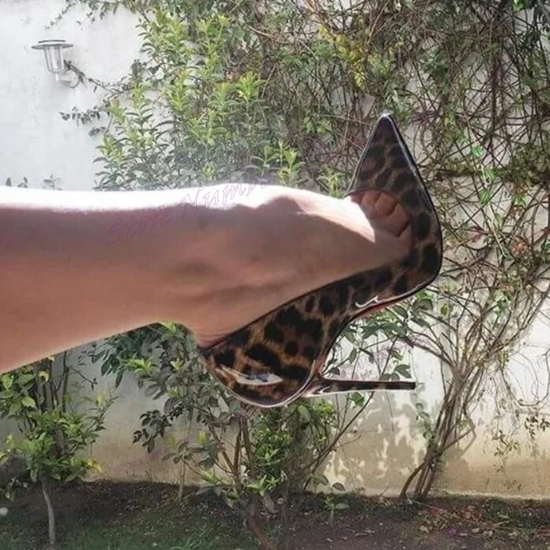 Décolleté con punta a punta poco profonda leopardata scarpe in pelle verniciata per donna tacchi alti sottili scarpe da sera 2023 Zapatos Para Mujere