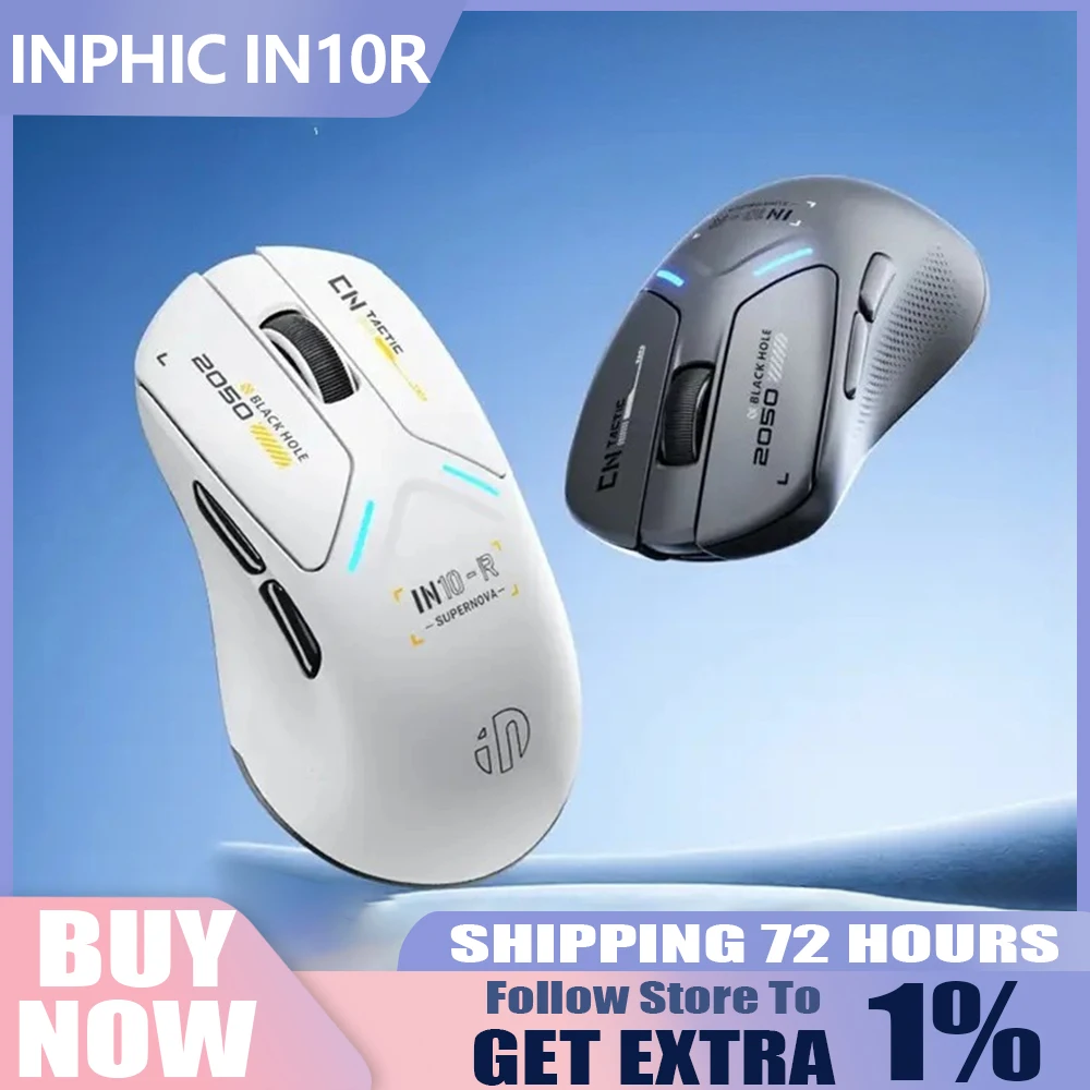 

Беспроводная мышь INPHIC IN10R, трехрежимная беспроводная PAW3395, 8000 Гц, скорость отгрузки, легкие игровые эргономичные мыши, аксессуары для ПК для геймеров