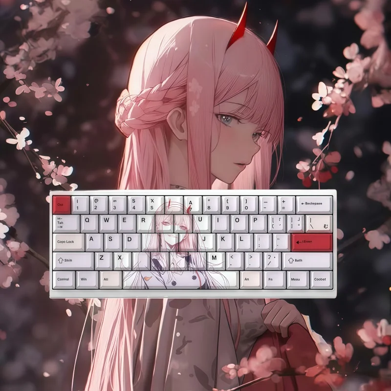 

Darling In The Franxx 02 Theme Keycaps Cherry Height PBT Material Positive Fit 60 65 68 Five Sided Thermal Sublimation 73 Keys