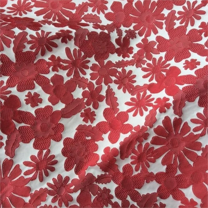 Textured jacquard fabric with small floral patterns and embossed color woven for women's shoes bags