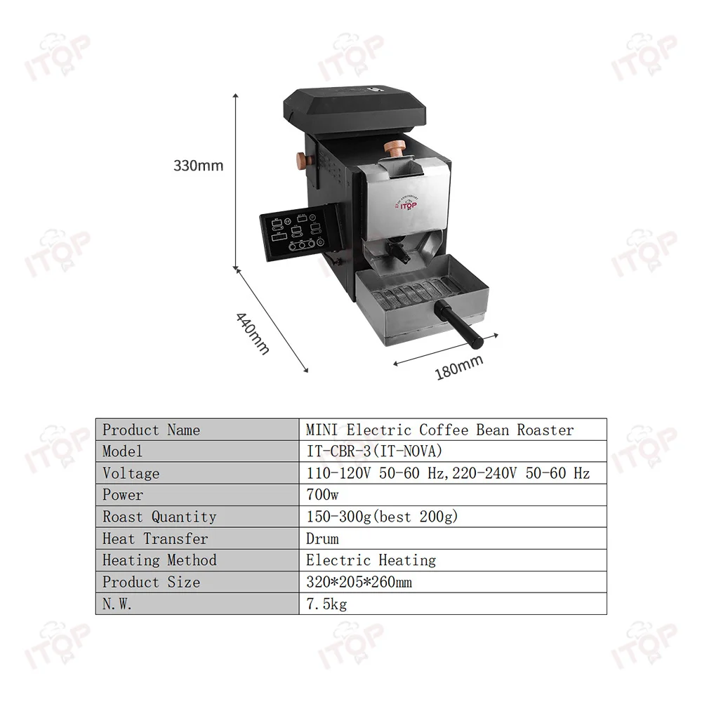 ITOP CBR-3 Coffee Roaster 200g Roasting Capacity for Household Patented Drum Structure and nnovative Agitator Design