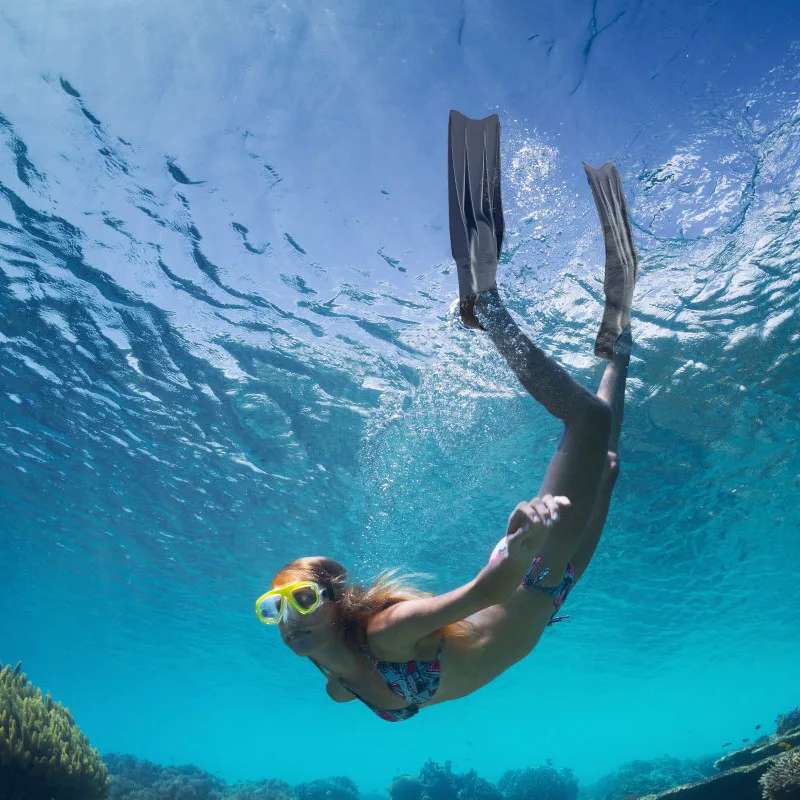 Unisex Professional Long Freediving Fins Made of Liquid Silicone, Soft Comfortable Foot Pocket Delivers Powerful Thrust