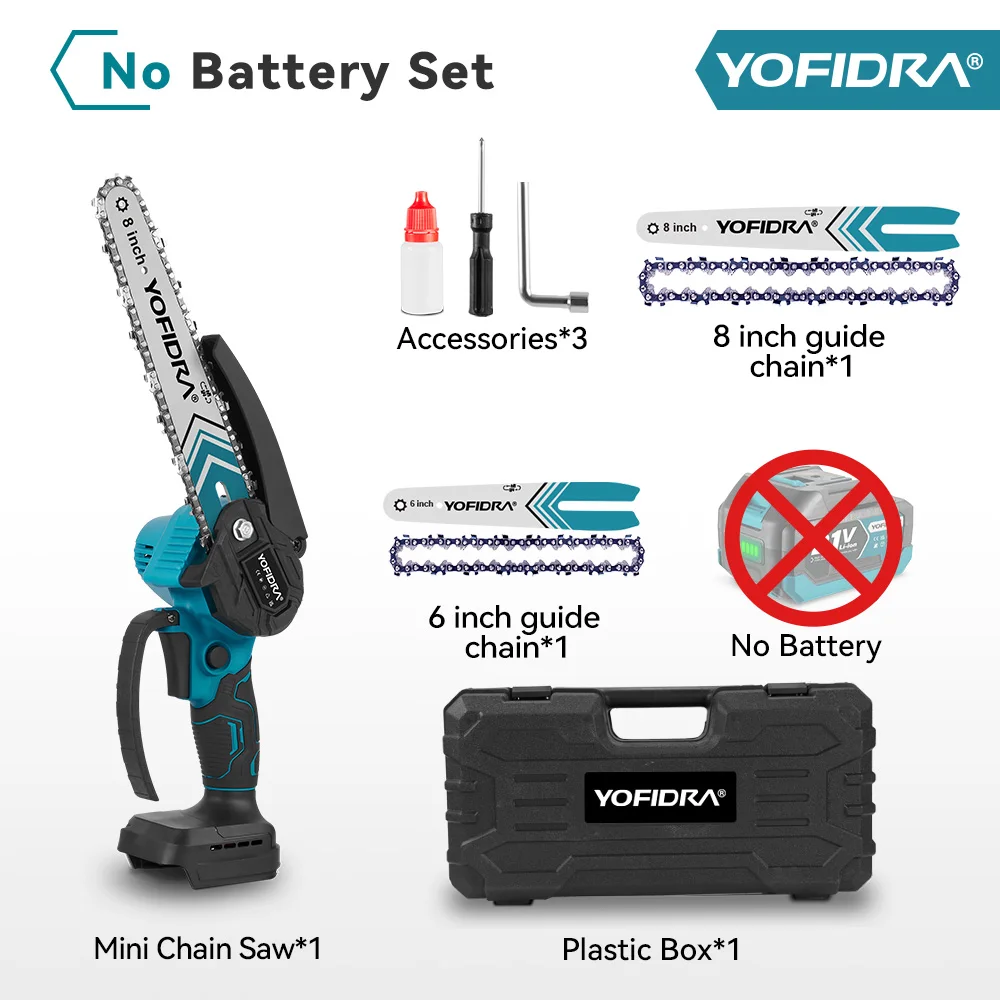 YOFIDRA 8&6 inch Borstelloze Elektrische Snoeizaag Draadloze Oplaadbare Houtbewerkingszaag Elektrisch Gereedschap Voor Makita 21V Accu