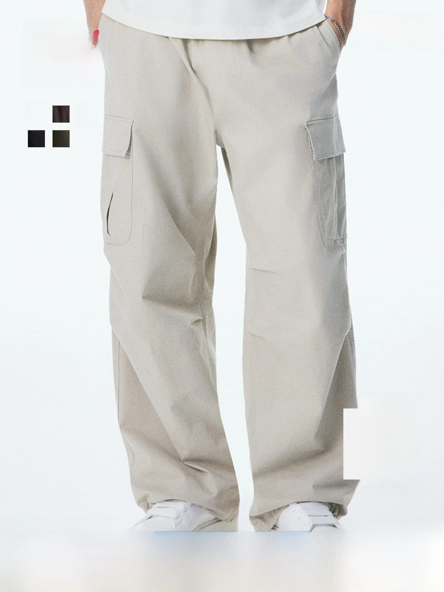 

H&M Men's Casual Trousers Loose Fashionable Cotton Woven American Straight Workwear Pants Comfortable Breathable Daily Wear