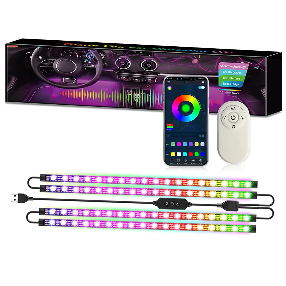 1PCS Neon LED Car Interior Ambient Foot Strip Light Kit Accessories Backlight Remote App Music Control Auto RGB Decorative Lamps