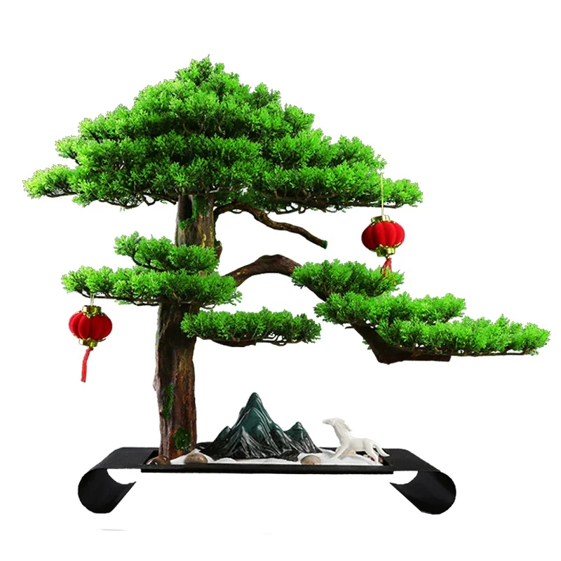 Welcome Pine Bonsai Office Decoration New Chinese Green Plant Podocarpus Macrophyllus Hallway Hotel Club Decorations
