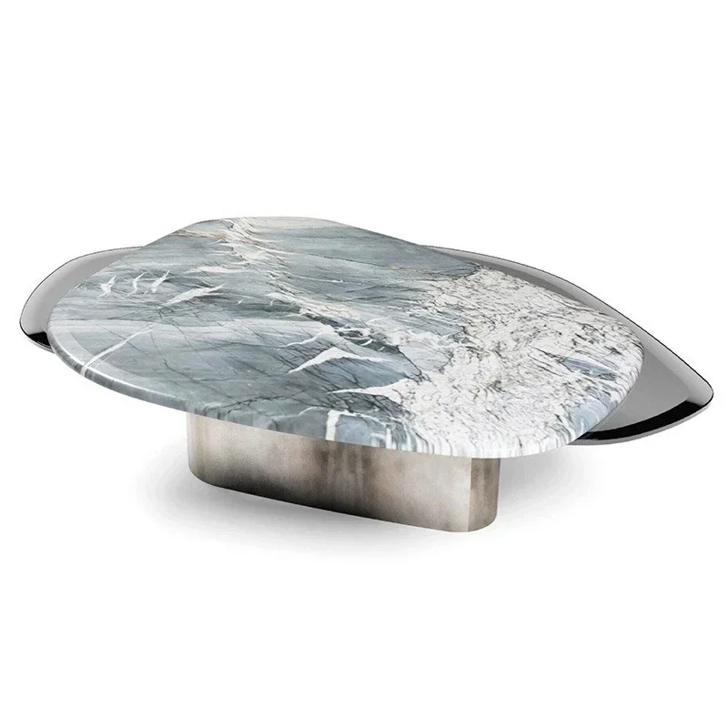 

natural marble met al base sp ecial-shaped cof fee ta ble designer villa luxury living room premium coffee ta ble