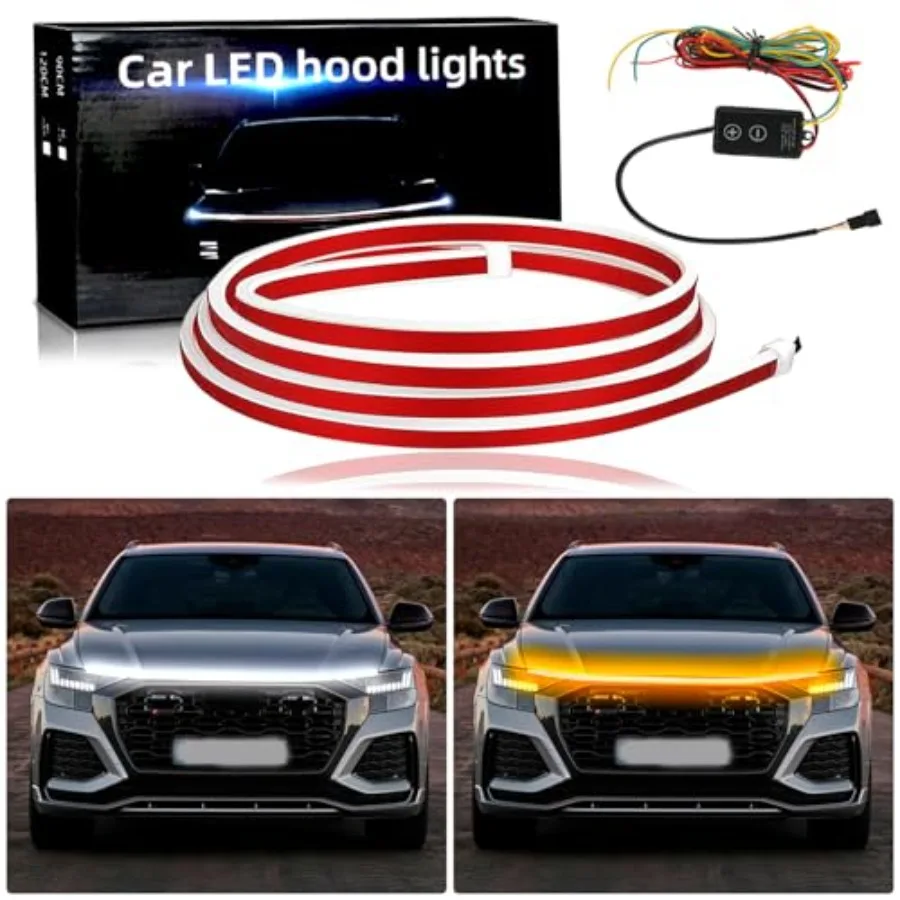 

【Spot goods】71" Car LED Hood Light StripDual Color Dynamic Scan Start Up Hood light Exterior Daytime Running Lights WhiteandAmb