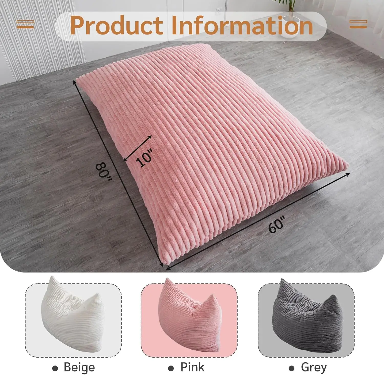 Bean Bag Bed for Adults High-Density Foam Filling, Convertible Sofa Bed Faux Fur, Giant Bean Bag Chairs for Adults