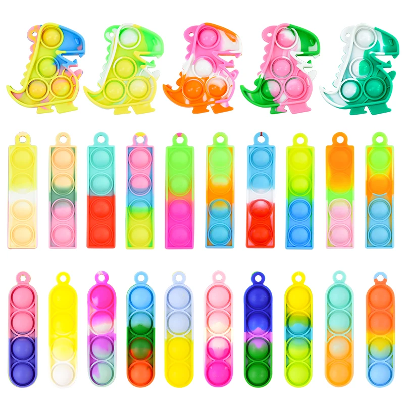 

10pcs Random Cartoon Silicone Colored Dinosaur Rectangular Keychain Stress Relief Props Birthday Party Gift Decoration Pendant