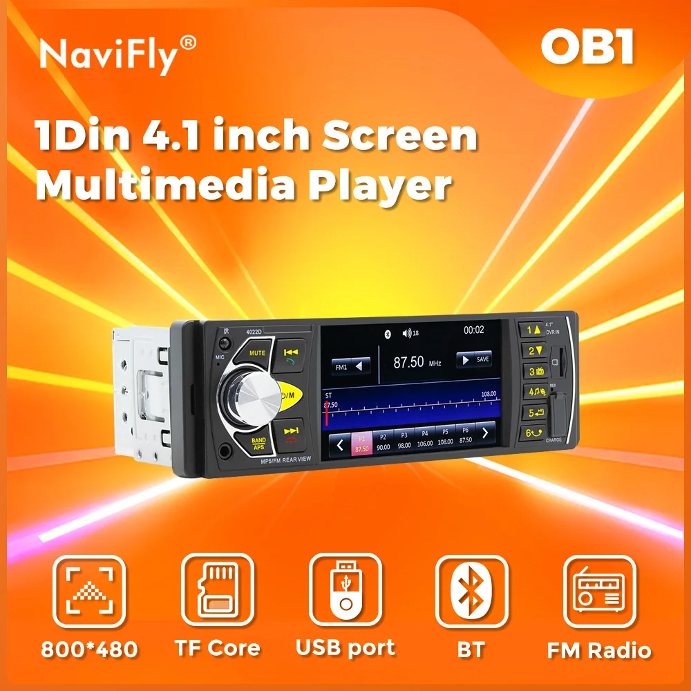 Navifly 1 Din 4.1 "مشغل MP5 الوسائط المتعددة العالمي راديو FM USB عكس الكاميرا لشركة فولكس فاجن بيجو رينو فيات لادا سيتروين مازدا