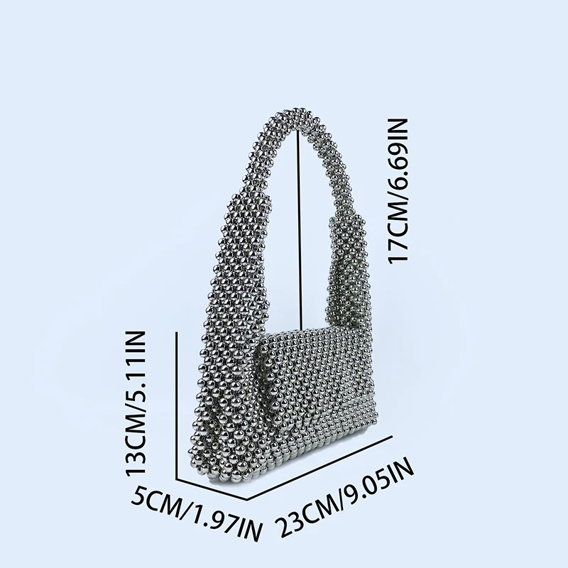 24 new niche design handbag bag silver imitation metal plating handmade glitter beaded bag is cool