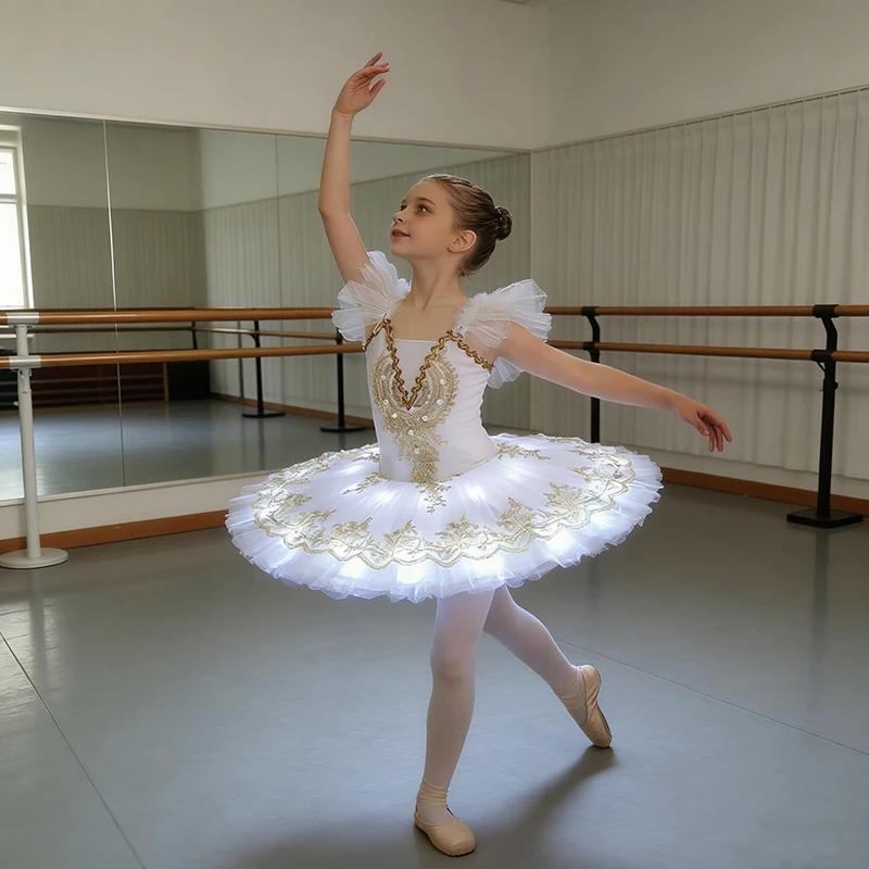 

Профессиональная светящаяся LED-юбка-пачка для балета, для девочек и взрослых, светящаяся пышная юбка-пачка, костюм балерины для танца «Белый лебедь»
