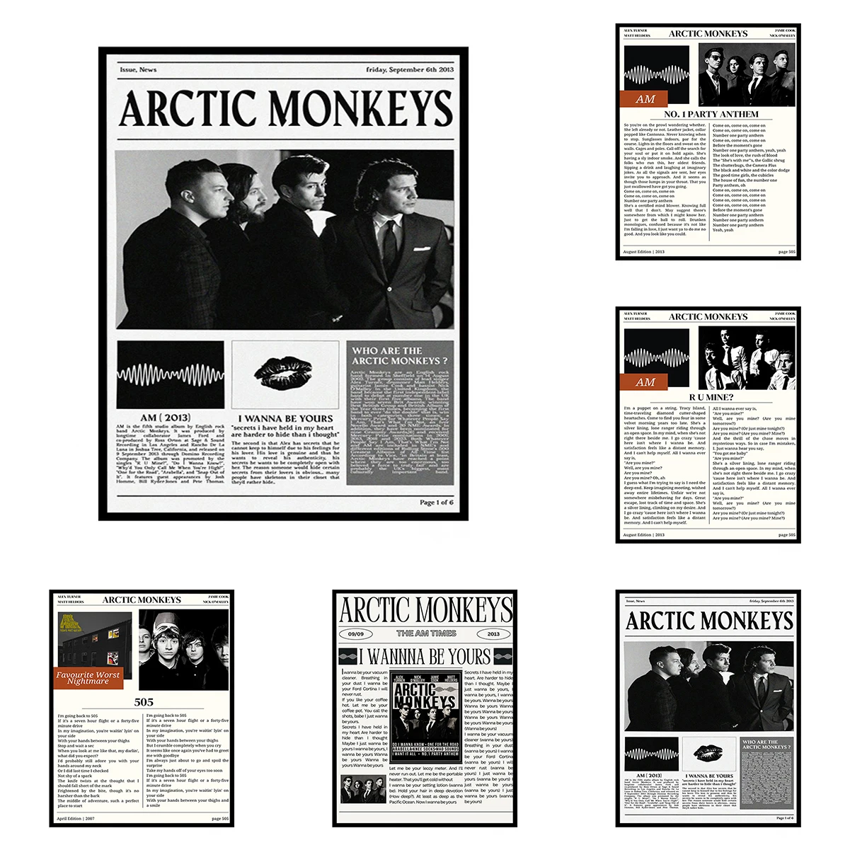 

Vintage Arctic Monkeys Rock Band Newspaper Poster Bedroom Decoration Room Interior Posters for Wall Decorative Picture Art Mural
