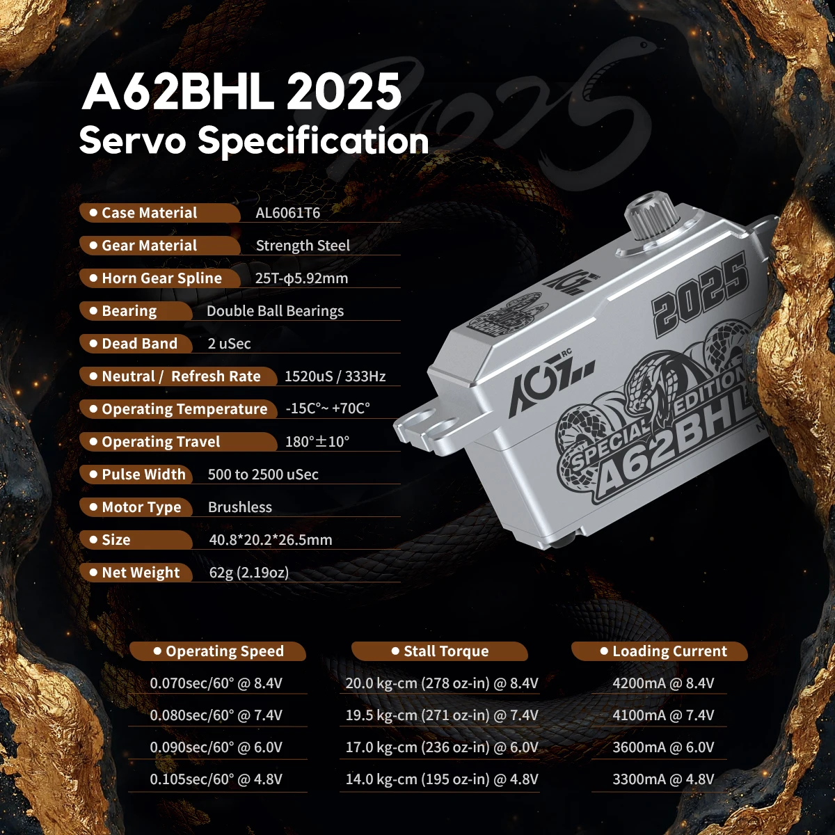 

AGFRC A62BHL 2025 Special Edition Metal Case Brushless Low Profile High Speed Servo