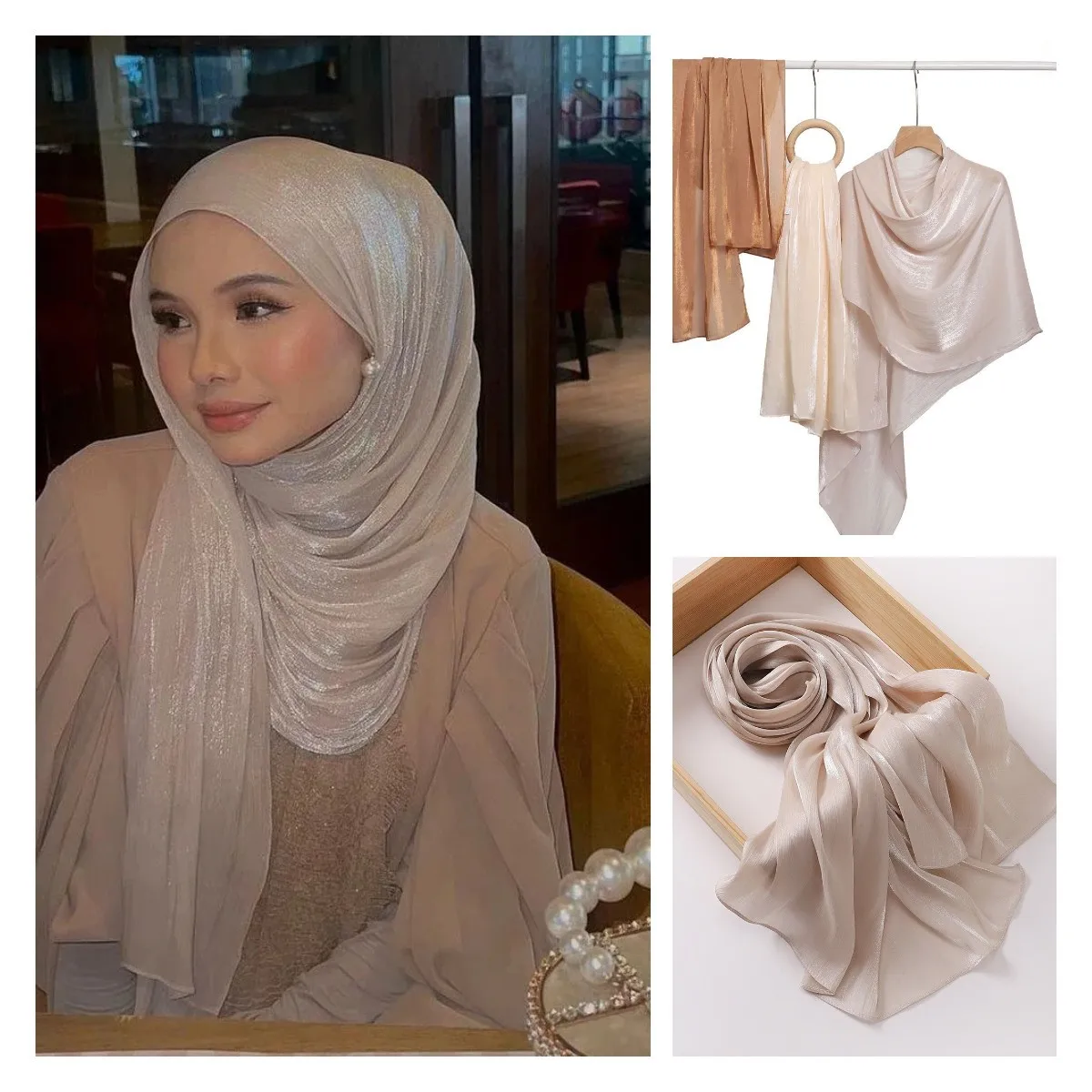 70*180  Island Crepe Scarf | Women's Satin Smooth Chiffon Shawl | Pure Color Shimmering Silk Scarf | Malaysian Headscarf