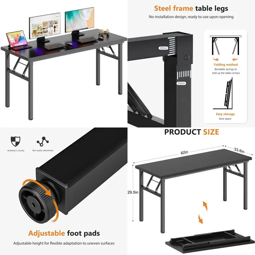 مكتب كمبيوتر DlandHome مقاس 62 بوصة، طاولة كمبيوتر مكتبية، مكتب كتابة للدراسة، محطة عمل للمنزل والمكتب بإطار معدني أسود و