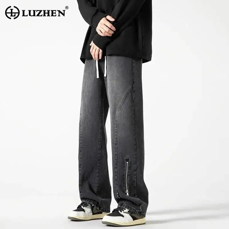 LUZHEN 2026 New Zipper Decorate Leg Straight Tube Denim Pants Men Trendy High Quality Vintage Style Handsome Casual Jeans JY7894