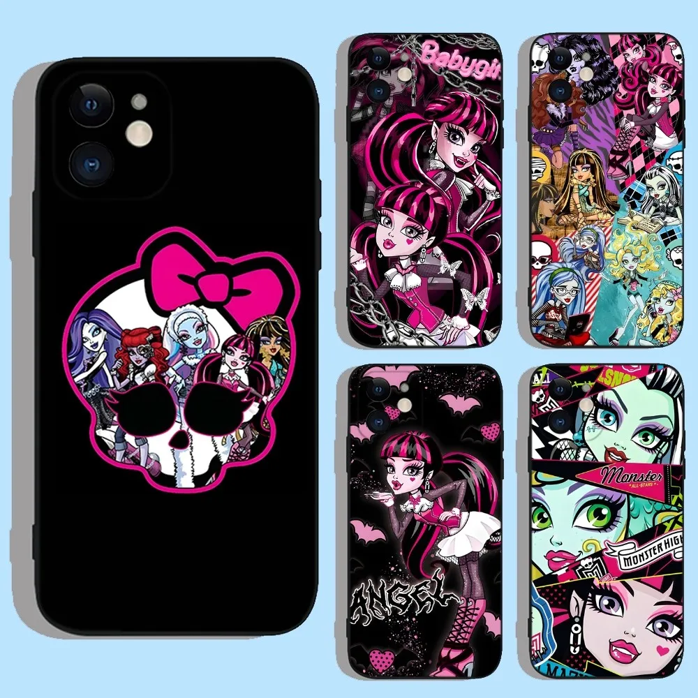 Cartoon M-Monster High Phone Case For Apple iPhone 15,14,13,12,11,XS,XR,X,8,7,Pro,Max,Plus,mini Silicone Black Cover