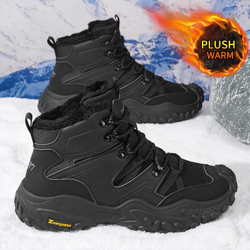 Men's Fashionable and Classic Versatile Outdoor Snow Boots, Fleece-Lined Warm Snow Skiing Boots, Comfortable Thick-Soled Lightweight Casual Walking Shoes, Suitable for Winter Daily Outdoor Activities, Walking, Travelin