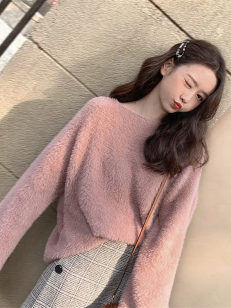 

Loose Women's Cashmere Sweater Autumn Winter Overhead Korean Style Lazy Fashion Japanese Style Trendy Top Crystal Shine Brand